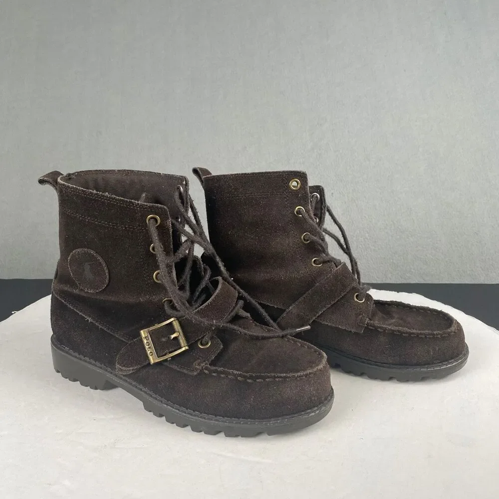 Polo Ralph Lauren Duck Boots Big Boy Kids 4 Brown Leather Buckle,Hiking,Outdoor
